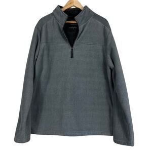 London Fog 1/4 Zip Pullover Jacket Mens XL Gray Herringbone Sherpa Lined Classic